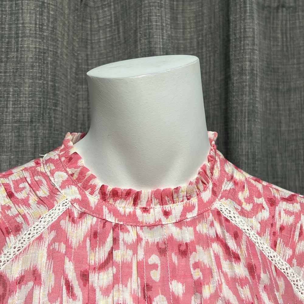 Nanette Lepore Pink and White Printed Flutter Sleeve Blouse - Picture 7 of 10